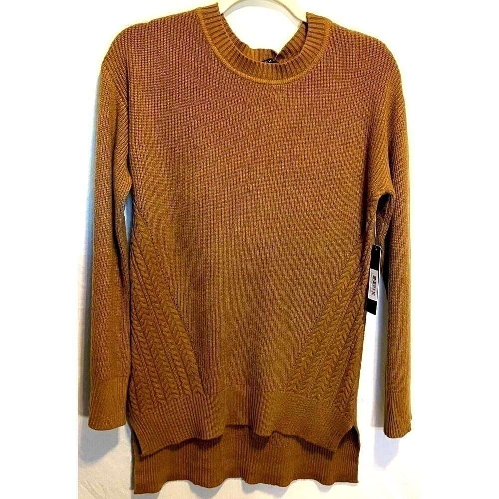 Cyrus Women’s Crew Neck Ribbed Tunic Sweater Brown Sugar Small NWT Extra Long